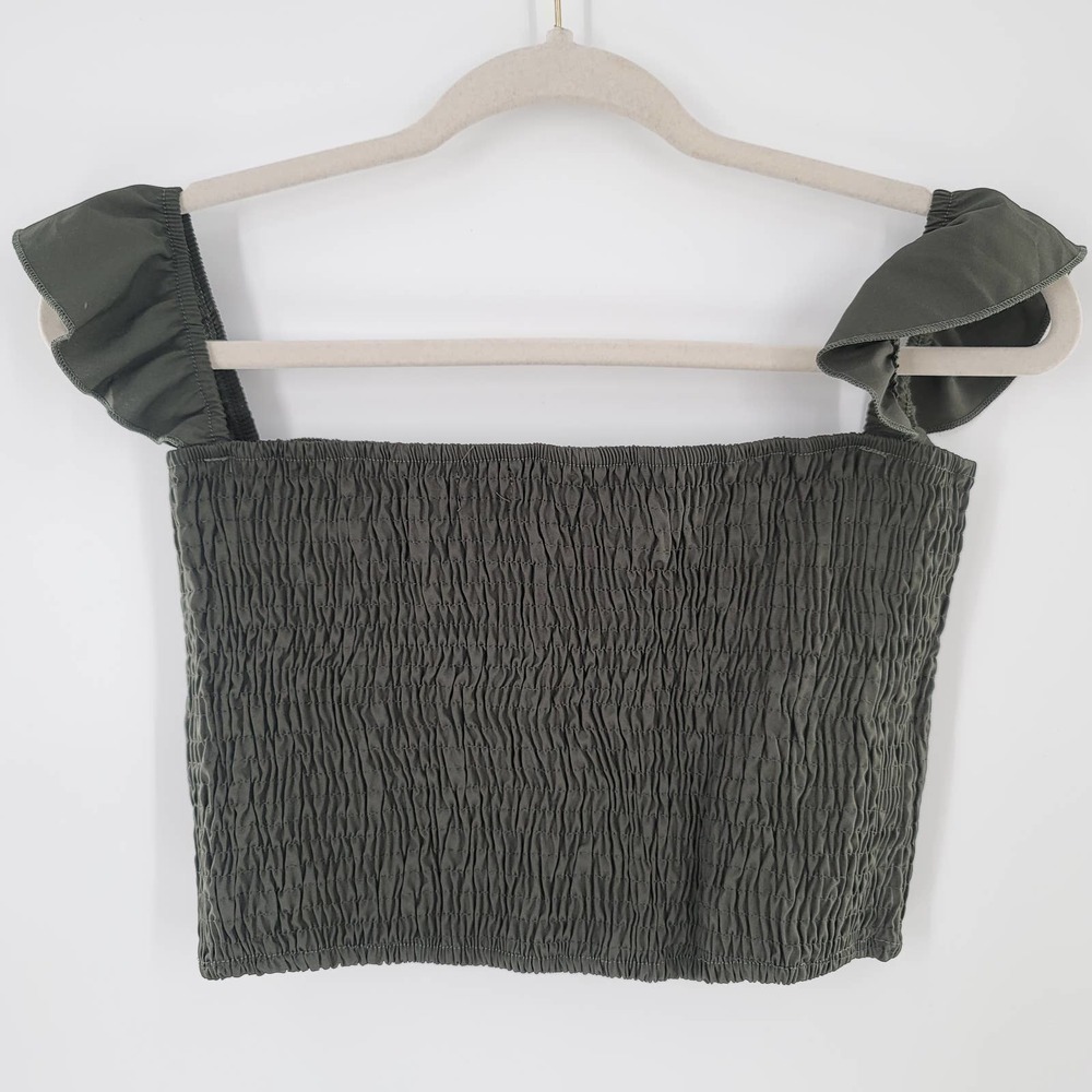 CHICME Green Smocked Crop Top Size Large‎ NWOT